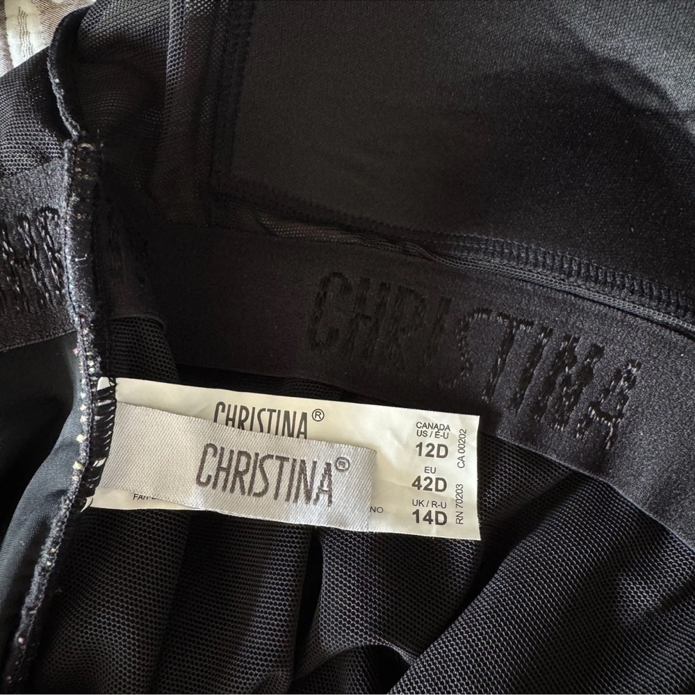 Christina Swimwear One Piece Swimsuit Size 12D Black Tummy Control V-neck - Picture 4 of 5